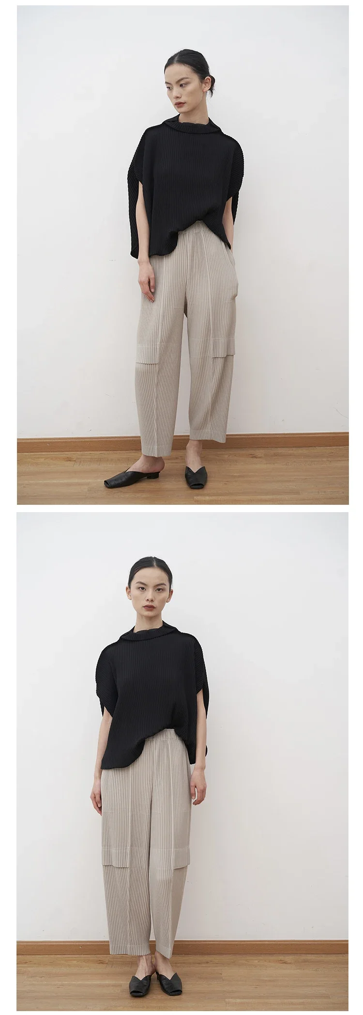 YUDX Miyake Pleated Cargo Pants 2025 New Women's Pocket Style Pleated Casual Pants Wide Leg Ankle-Length Pants