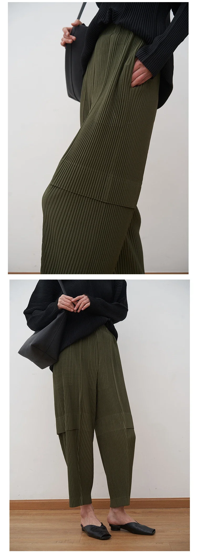 YUDX Miyake Pleated Cargo Pants 2025 New Women's Pocket Style Pleated Casual Pants Wide Leg Ankle-Length Pants