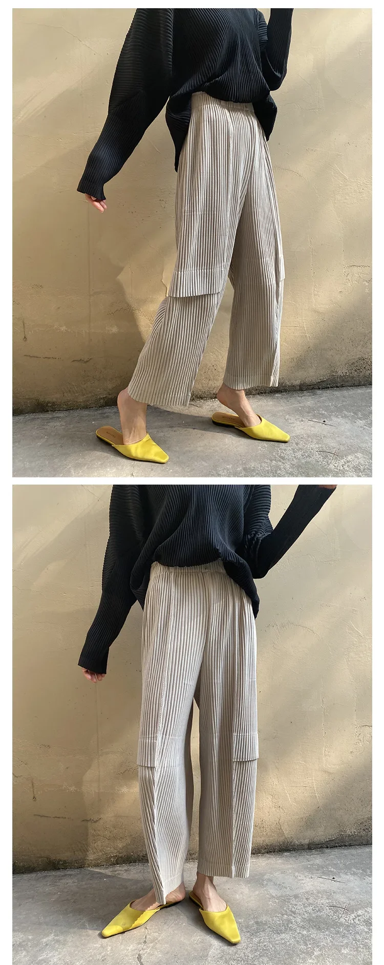 YUDX Miyake Pleated Cargo Pants 2025 New Women's Pocket Style Pleated Casual Pants Wide Leg Ankle-Length Pants