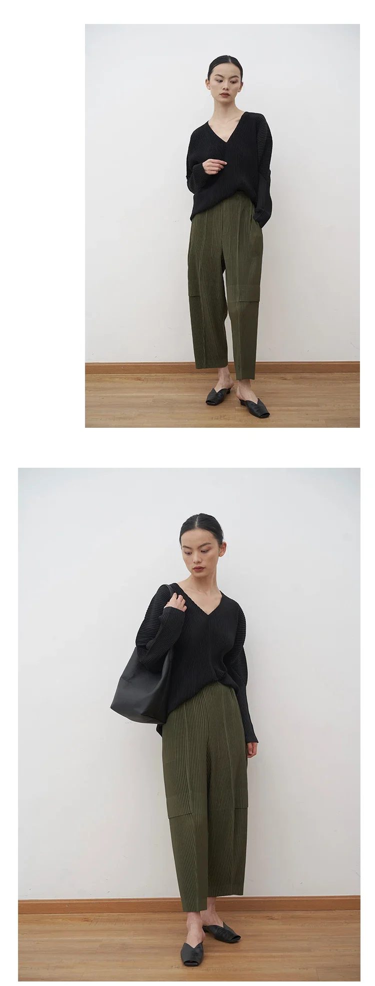 YUDX Miyake Pleated Cargo Pants 2025 New Women's Pocket Style Pleated Casual Pants Wide Leg Ankle-Length Pants