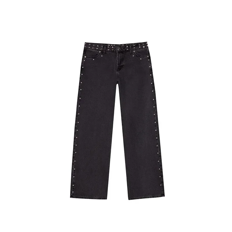 Leopard Star Jeans Y2K Women New Fashion High Waist Zipper Straight Jeans Female Casual Streetwear Harajuku Hip Hop Black Pants
