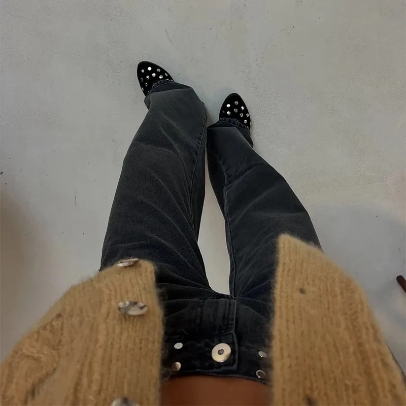 Leopard Star Jeans Y2K Women New Fashion High Waist Zipper Straight Jeans Female Casual Streetwear Harajuku Hip Hop Black Pants