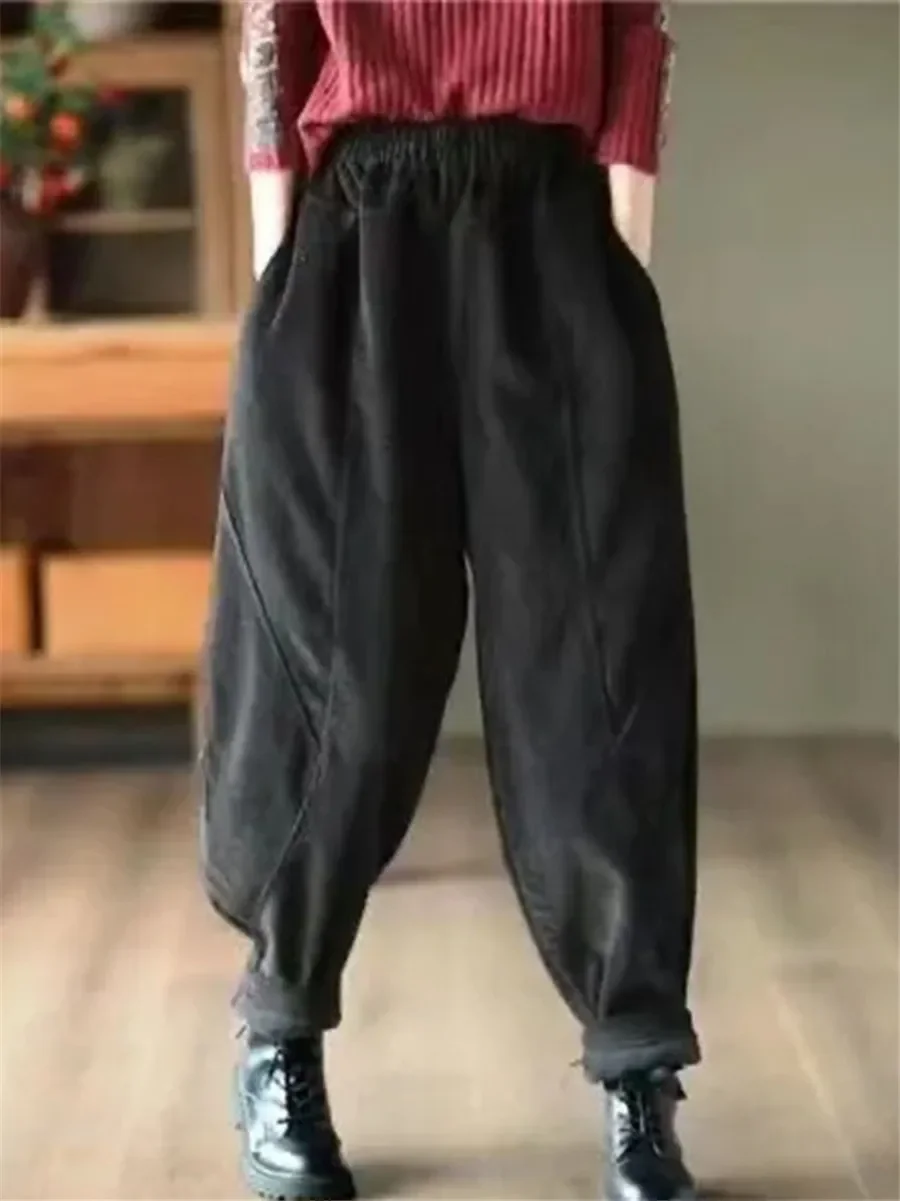 Corduroy Autumn Winter Pants Casual High Waist Warm Women Pantalones Vintage Ankle-length Jogger Fashion Trousers