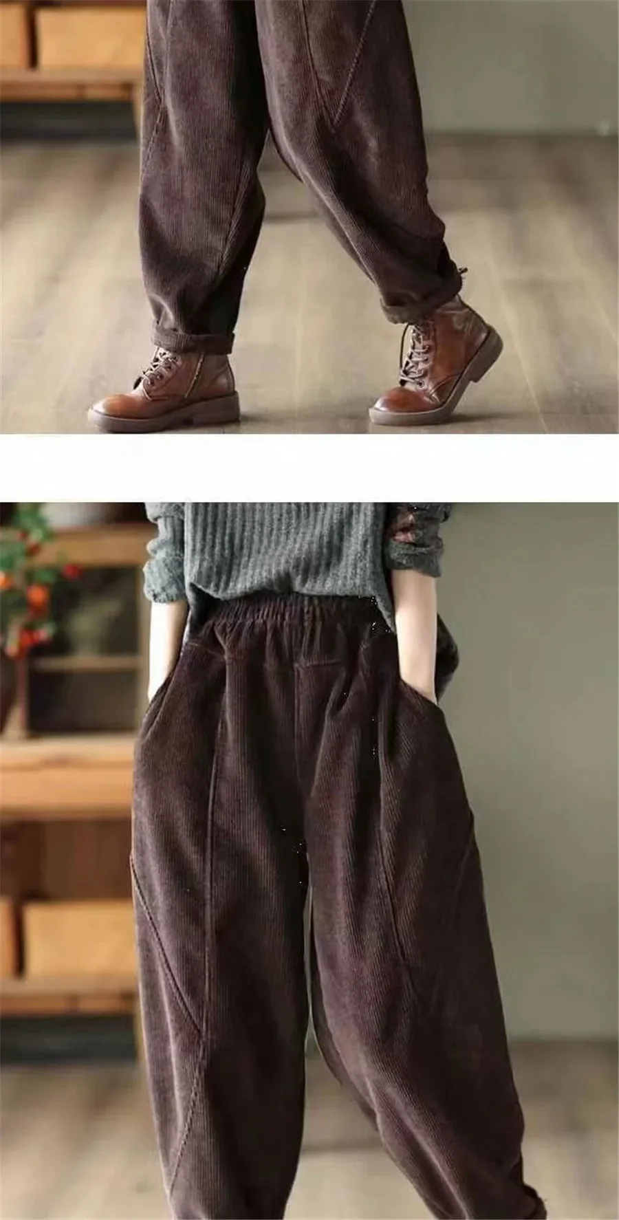 Corduroy Autumn Winter Pants Casual High Waist Warm Women Pantalones Vintage Ankle-length Jogger Fashion Trousers
