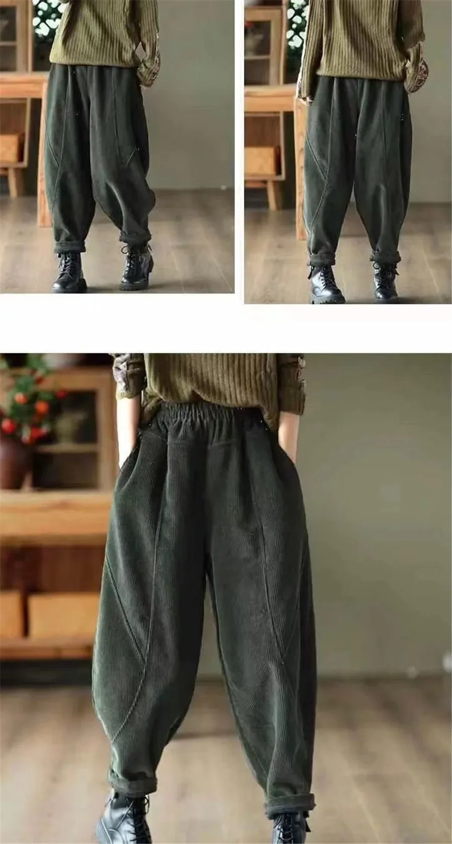 Corduroy Autumn Winter Pants Casual High Waist Warm Women Pantalones Vintage Ankle-length Jogger Fashion Trousers