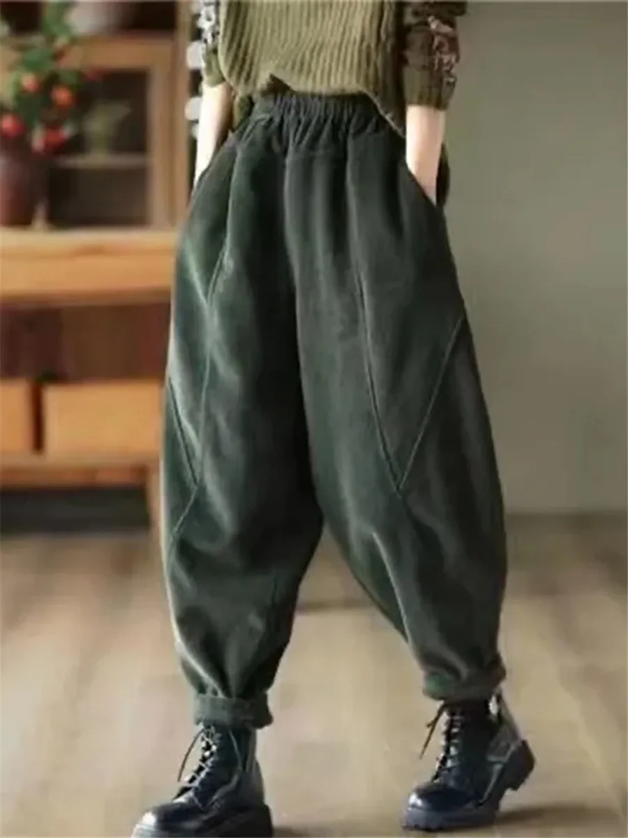 Corduroy Autumn Winter Pants Casual High Waist Warm Women Pantalones Vintage Ankle-length Jogger Fashion Trousers