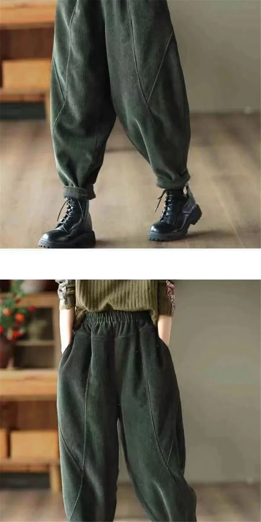 Corduroy Autumn Winter Pants Casual High Waist Warm Women Pantalones Vintage Ankle-length Jogger Fashion Trousers