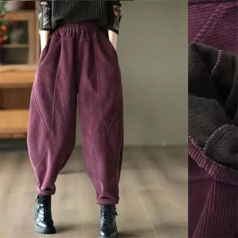 Corduroy Autumn Winter Pants Casual High Waist Warm Women Pantalones Vintage Ankle-length Jogger Fashion Trousers