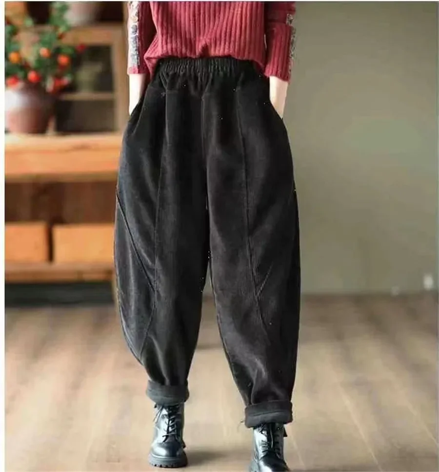 Corduroy Autumn Winter Pants Casual High Waist Warm Women Pantalones Vintage Ankle-length Jogger Fashion Trousers