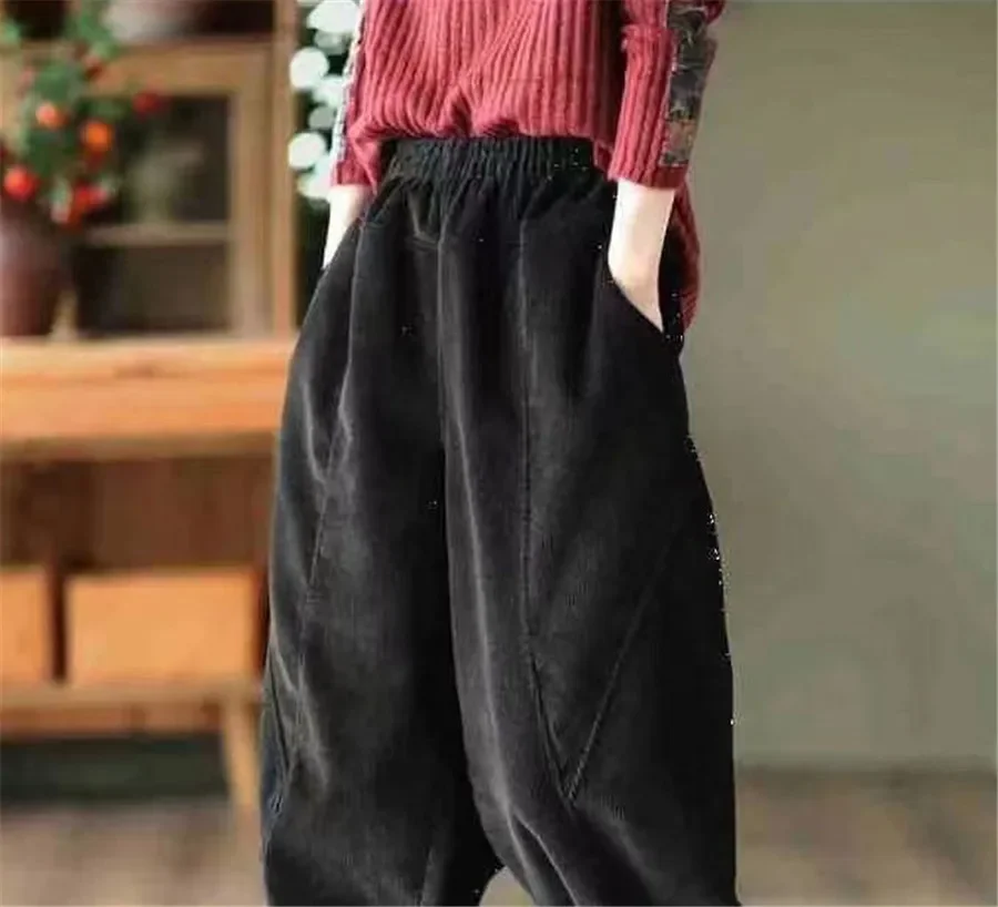 Corduroy Autumn Winter Pants Casual High Waist Warm Women Pantalones Vintage Ankle-length Jogger Fashion Trousers
