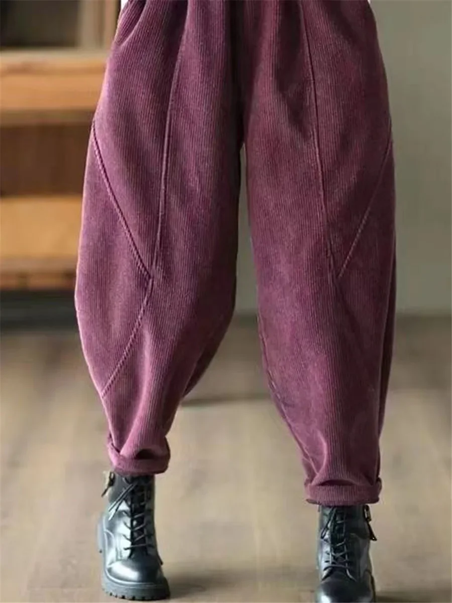 Corduroy Autumn Winter Pants Casual High Waist Warm Women Pantalones Vintage Ankle-length Jogger Fashion Trousers