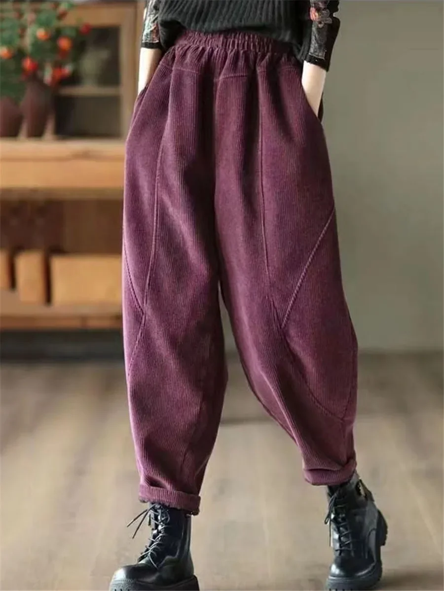 Corduroy Autumn Winter Pants Casual High Waist Warm Women Pantalones Vintage Ankle-length Jogger Fashion Trousers