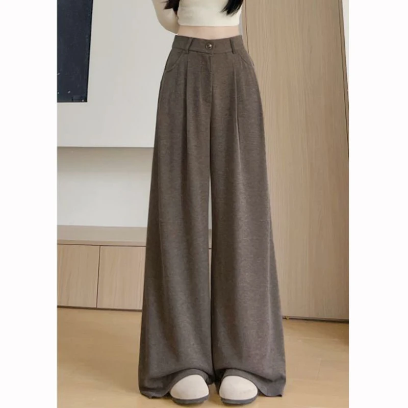 2025 Women Korean Fashion High Waist Pants Girls Retro Casual Straight Leg Trousers Lady Fashion Daily Solid Thin Pants