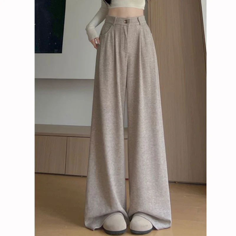 2025 Women Korean Fashion High Waist Pants Girls Retro Casual Straight Leg Trousers Lady Fashion Daily Solid Thin Pants