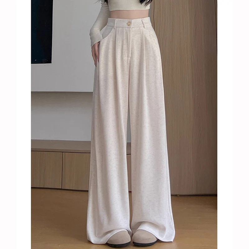 2025 Women Korean Fashion High Waist Pants Girls Retro Casual Straight Leg Trousers Lady Fashion Daily Solid Thin Pants