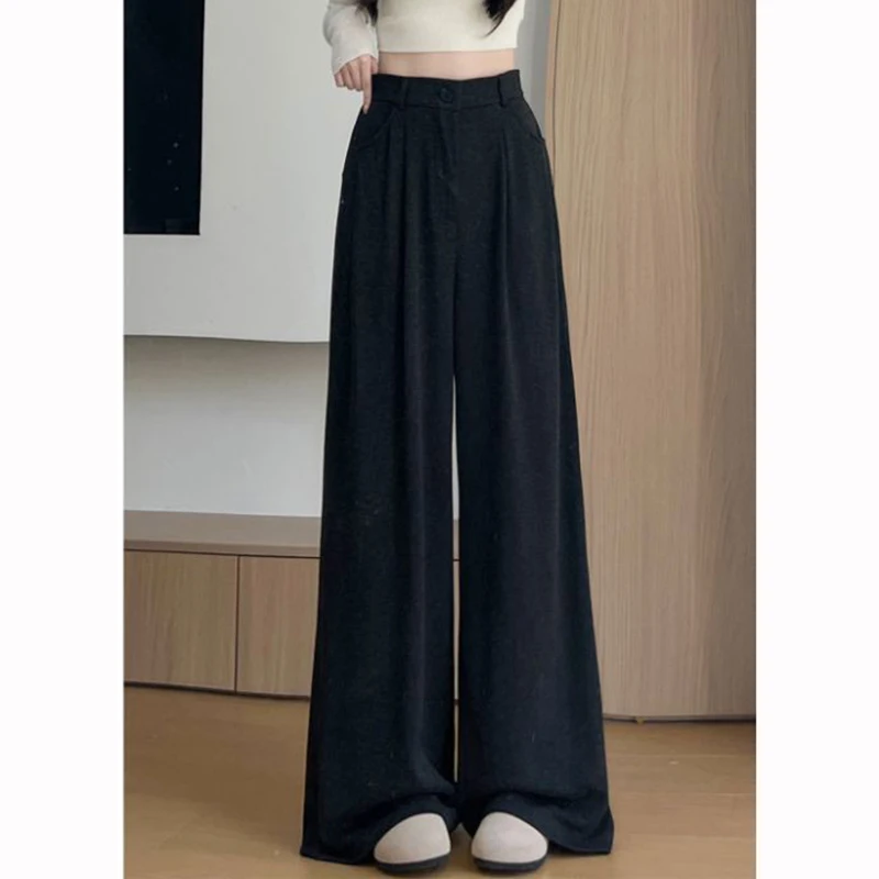 2025 Women Korean Fashion High Waist Pants Girls Retro Casual Straight Leg Trousers Lady Fashion Daily Solid Thin Pants