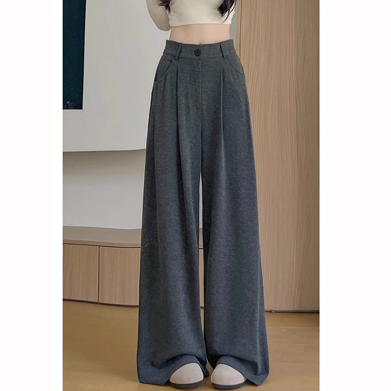 2025 Women Korean Fashion High Waist Pants Girls Retro Casual Straight Leg Trousers Lady Fashion Daily Solid Thin Pants