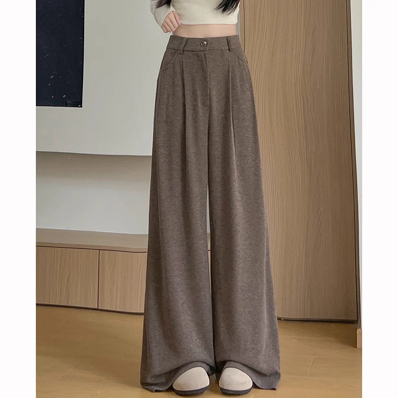 2025 Women Korean Fashion High Waist Pants Girls Retro Casual Straight Leg Trousers Lady Fashion Daily Solid Thin Pants