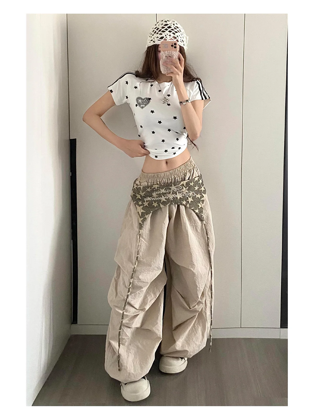 Women's Hip-hop Pants American Streetwear Layered Wide Leg Pants, Summer Breathable Cargo Trousers for Dance & Street Fashion