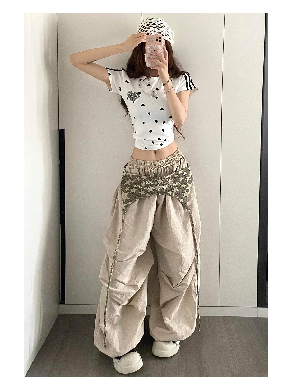 Women's Hip-hop Pants American Streetwear Layered Wide Leg Pants, Summer Breathable Cargo Trousers for Dance & Street Fashion