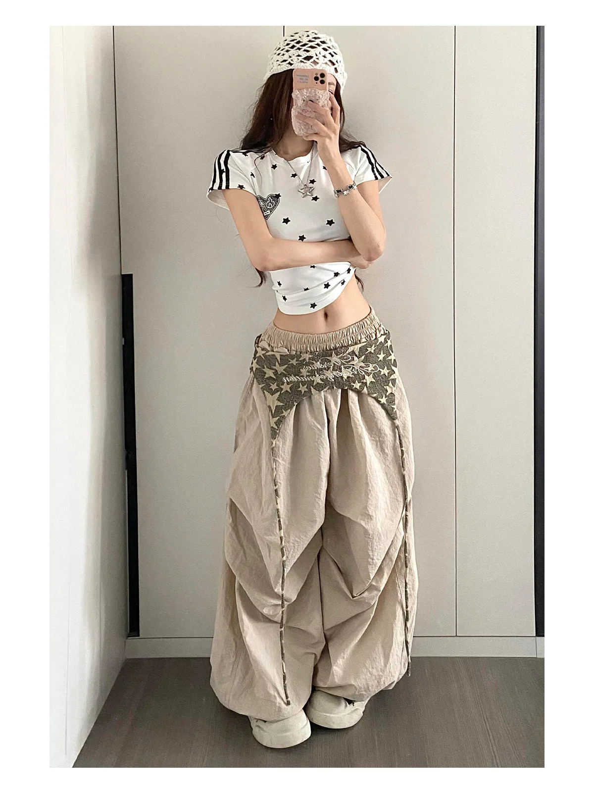Women's Hip-hop Pants American Streetwear Layered Wide Leg Pants, Summer Breathable Cargo Trousers for Dance & Street Fashion