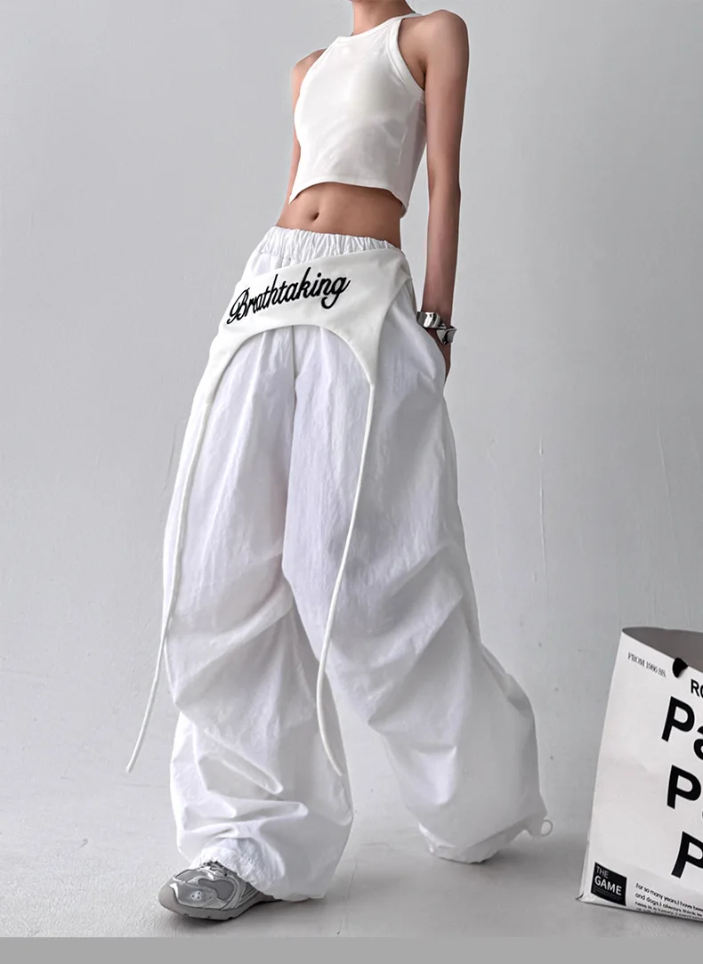 Women's Hip-hop Pants American Streetwear Layered Wide Leg Pants, Summer Breathable Cargo Trousers for Dance & Street Fashion