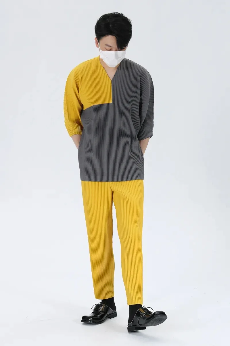 Pleats Original Pleated Pants Men's 2024 Summer Casual Drape Tapered Nine-minute Pants Drawstring Radish Small Leg Casual Pants