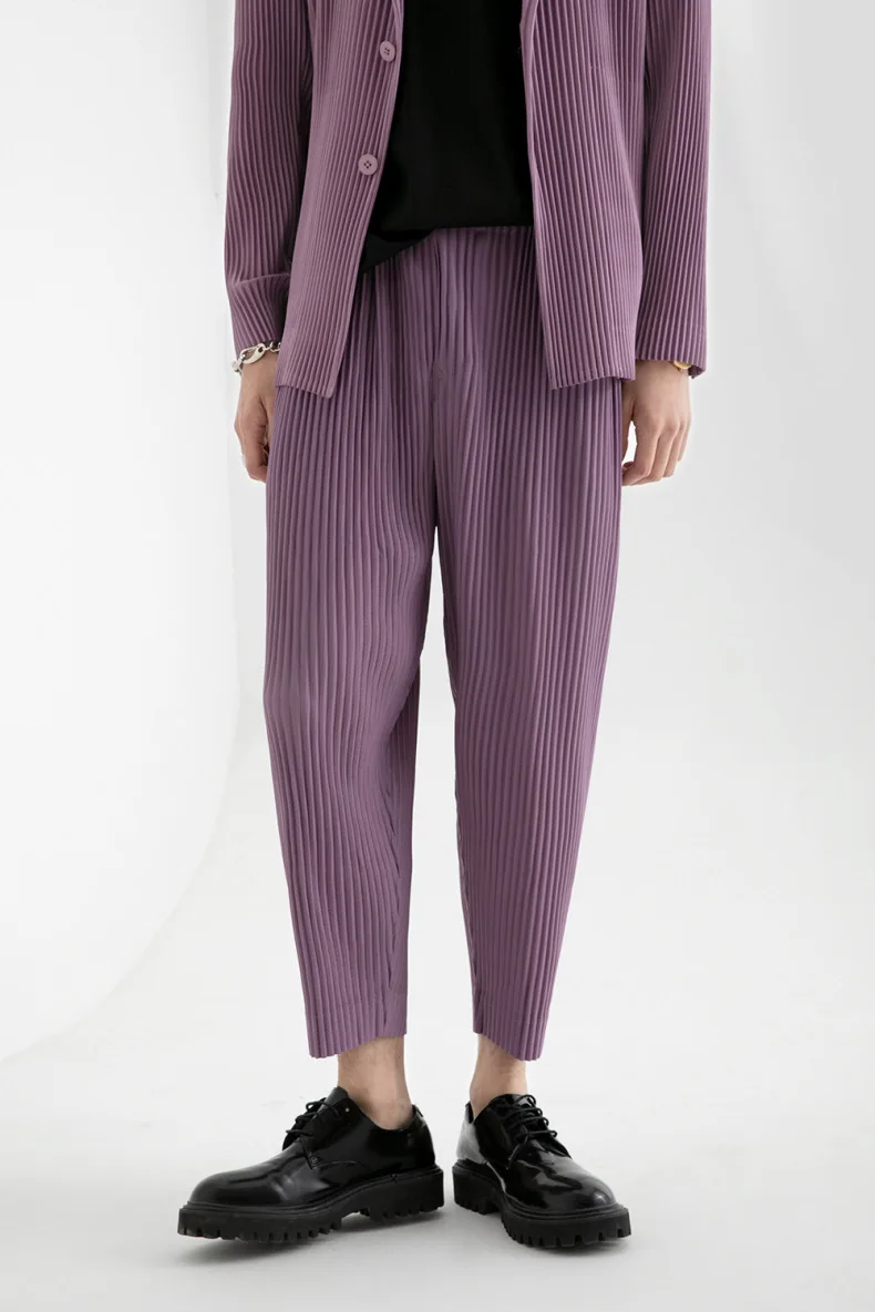 Pleats Original Pleated Pants Men's 2024 Summer Casual Drape Tapered Nine-minute Pants Drawstring Radish Small Leg Casual Pants