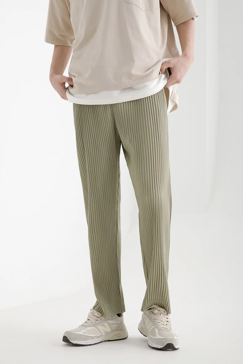 Pleats Original Pleated Pants Men's 2024 Summer Casual Drape Tapered Nine-minute Pants Drawstring Radish Small Leg Casual Pants