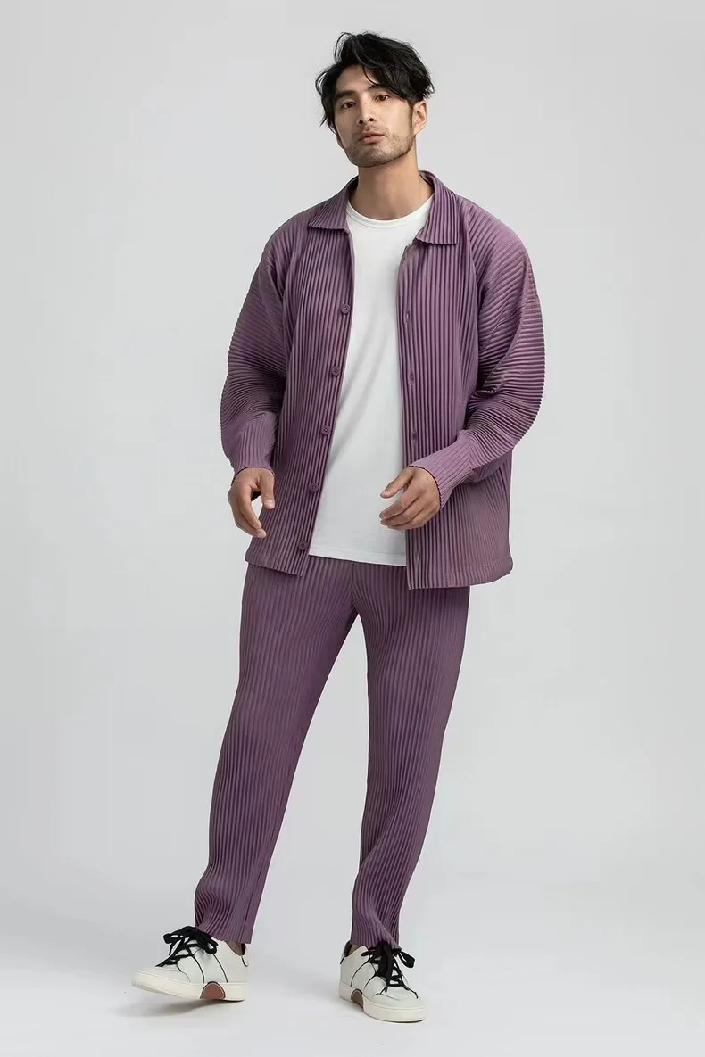 Pleats Original Pleated Pants Men's 2024 Summer Casual Drape Tapered Nine-minute Pants Drawstring Radish Small Leg Casual Pants
