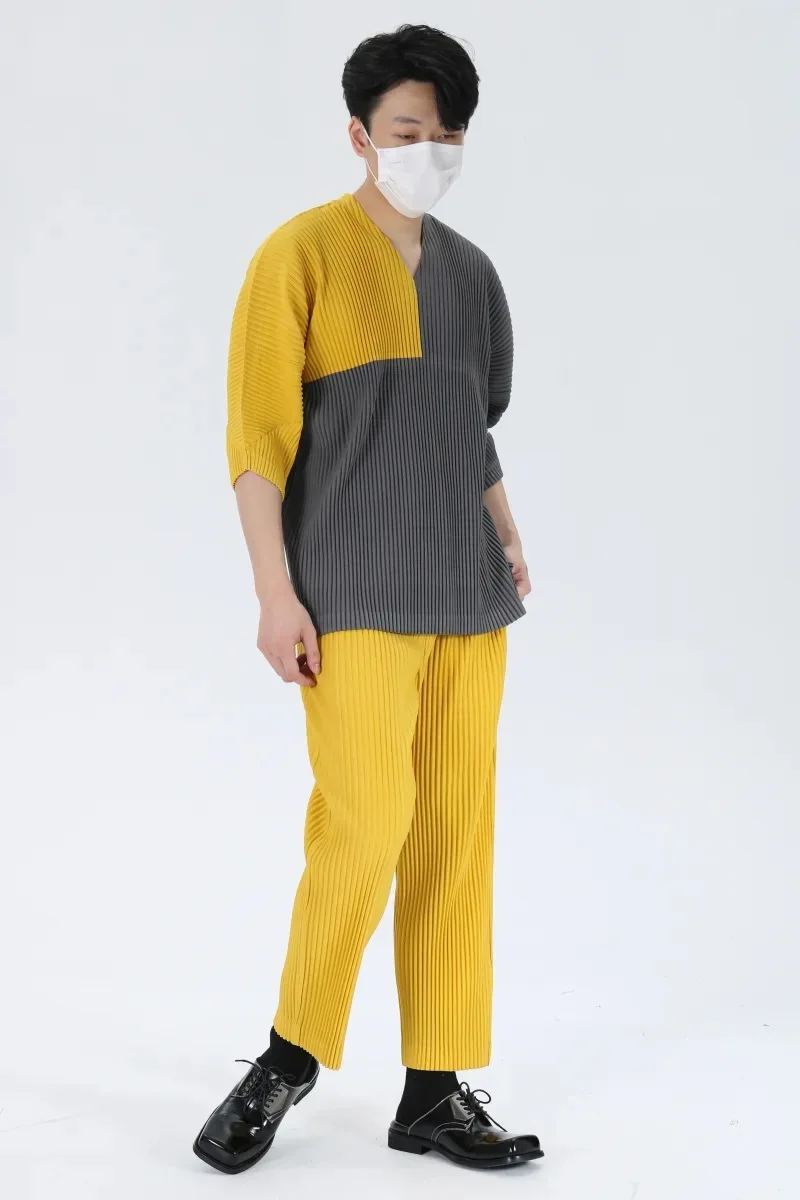 Pleats Original Pleated Pants Men's 2024 Summer Casual Drape Tapered Nine-minute Pants Drawstring Radish Small Leg Casual Pants