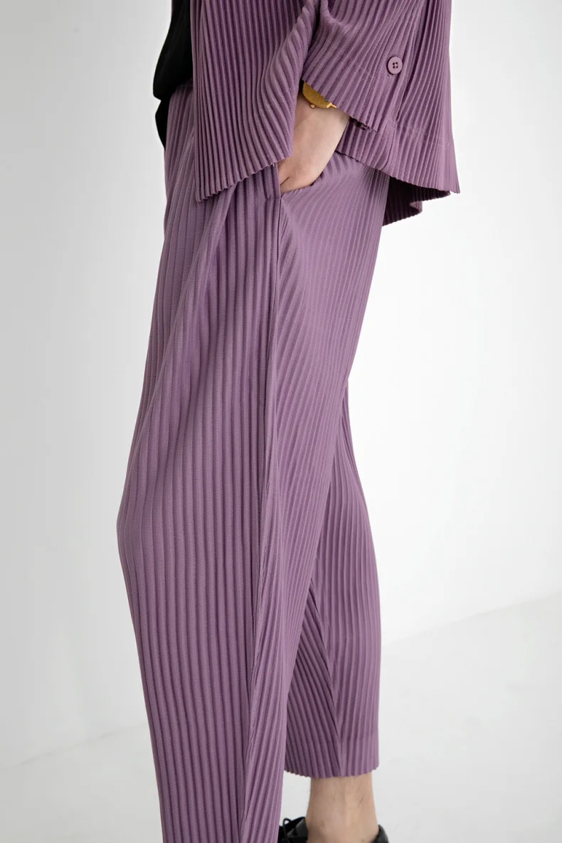Pleats Original Pleated Pants Men's 2024 Summer Casual Drape Tapered Nine-minute Pants Drawstring Radish Small Leg Casual Pants
