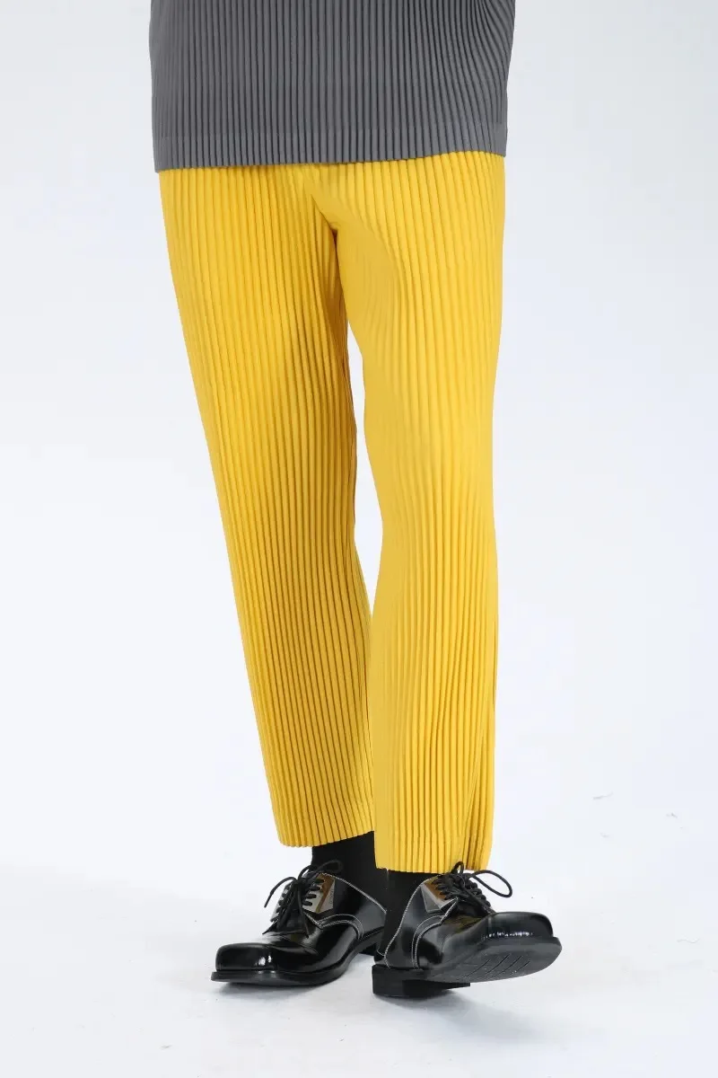 Pleats Original Pleated Pants Men's 2024 Summer Casual Drape Tapered Nine-minute Pants Drawstring Radish Small Leg Casual Pants