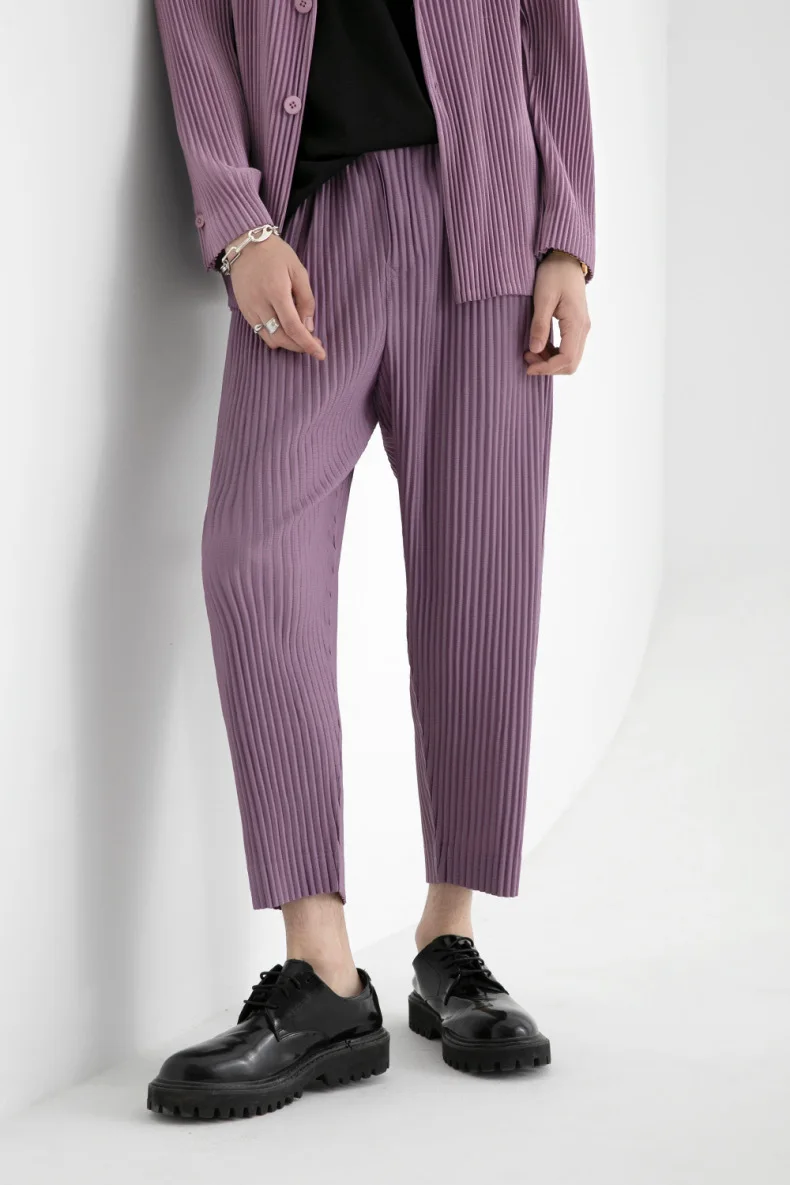 Pleats Original Pleated Pants Men's 2024 Summer Casual Drape Tapered Nine-minute Pants Drawstring Radish Small Leg Casual Pants