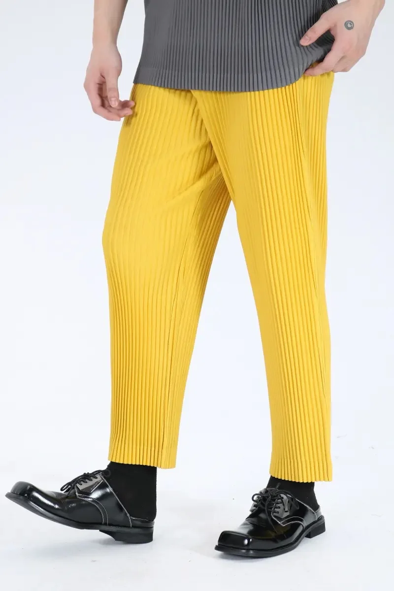 Pleats Original Pleated Pants Men's 2024 Summer Casual Drape Tapered Nine-minute Pants Drawstring Radish Small Leg Casual Pants