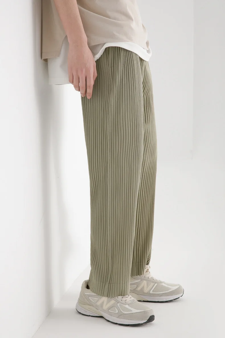 Pleats Original Pleated Pants Men's 2024 Summer Casual Drape Tapered Nine-minute Pants Drawstring Radish Small Leg Casual Pants