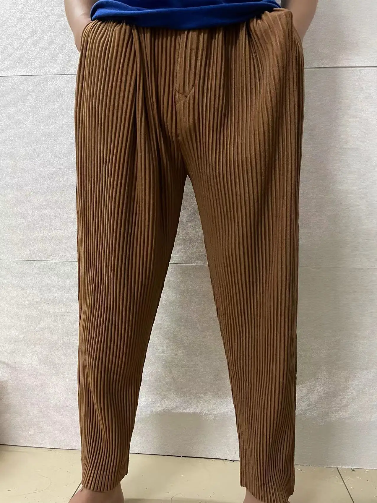 Pleats Original Pleated Pants Men's 2024 Summer Casual Drape Tapered Nine-minute Pants Drawstring Radish Small Leg Casual Pants