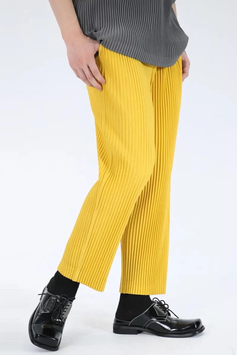 Pleats Original Pleated Pants Men's 2024 Summer Casual Drape Tapered Nine-minute Pants Drawstring Radish Small Leg Casual Pants