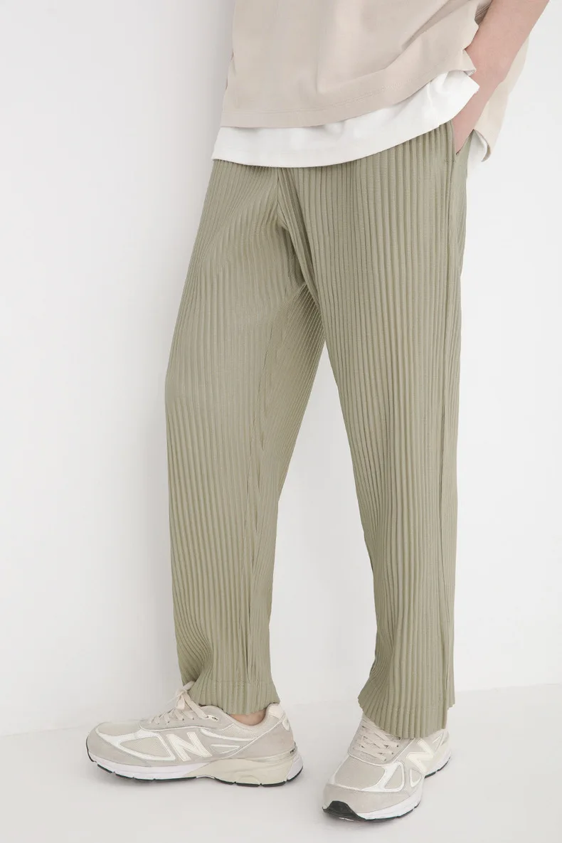 Pleats Original Pleated Pants Men's 2024 Summer Casual Drape Tapered Nine-minute Pants Drawstring Radish Small Leg Casual Pants