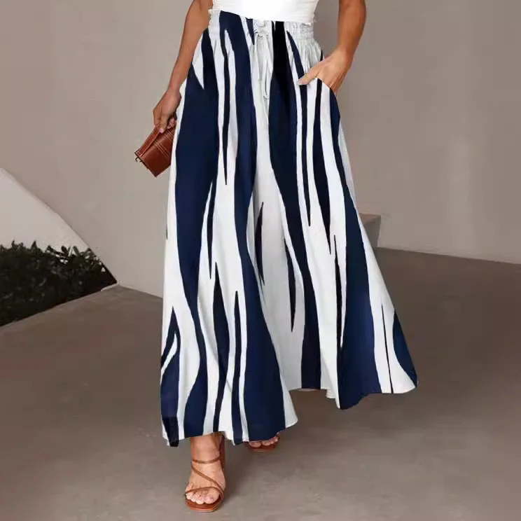 Pant Women Wide Leg Long Pants Print Floral Elastic Waist Straight Trousers Y2k Streetwear Elegant Maxi Capris Loose Summer