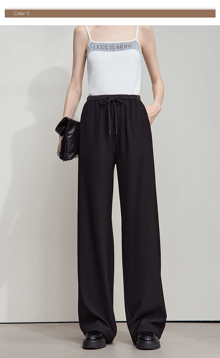 AMII 2026 Autumn Women Trousers Loose Casual Lace Up Elastic Wide Leg Pants Straight Solid Full Length Women's Clothing 12553006