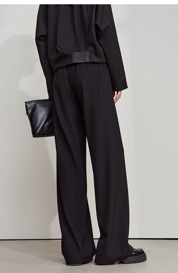AMII 2026 Autumn Women Trousers Loose Casual Lace Up Elastic Wide Leg Pants Straight Solid Full Length Women's Clothing 12553006