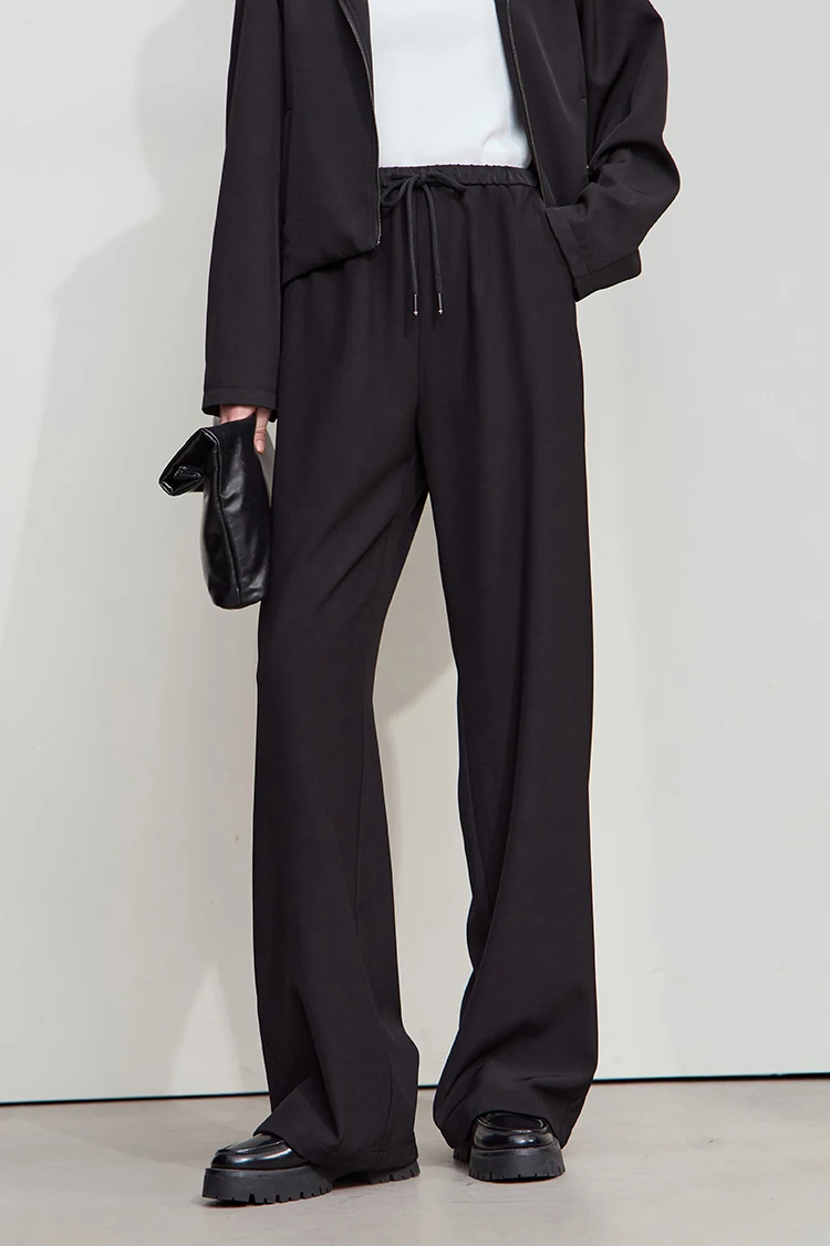 AMII 2026 Autumn Women Trousers Loose Casual Lace Up Elastic Wide Leg Pants Straight Solid Full Length Women's Clothing 12553006