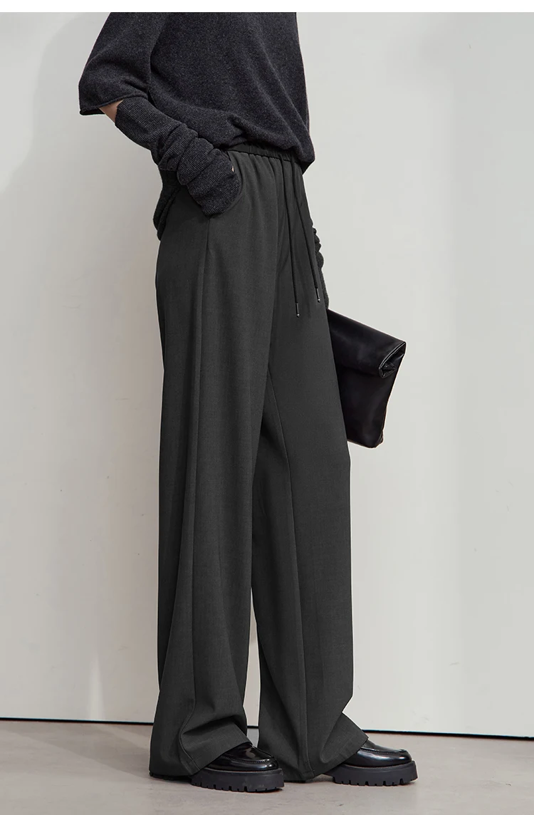 AMII 2026 Autumn Women Trousers Loose Casual Lace Up Elastic Wide Leg Pants Straight Solid Full Length Women's Clothing 12553006