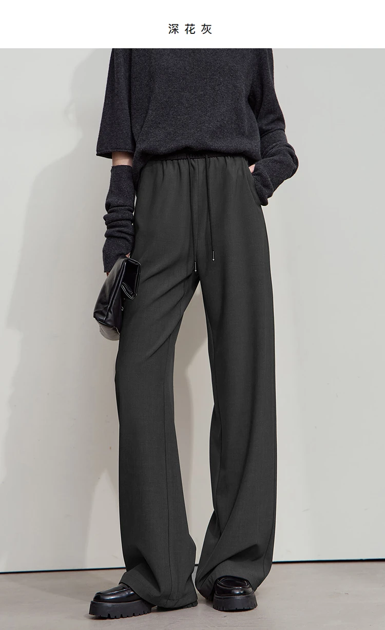 AMII 2026 Autumn Women Trousers Loose Casual Lace Up Elastic Wide Leg Pants Straight Solid Full Length Women's Clothing 12553006