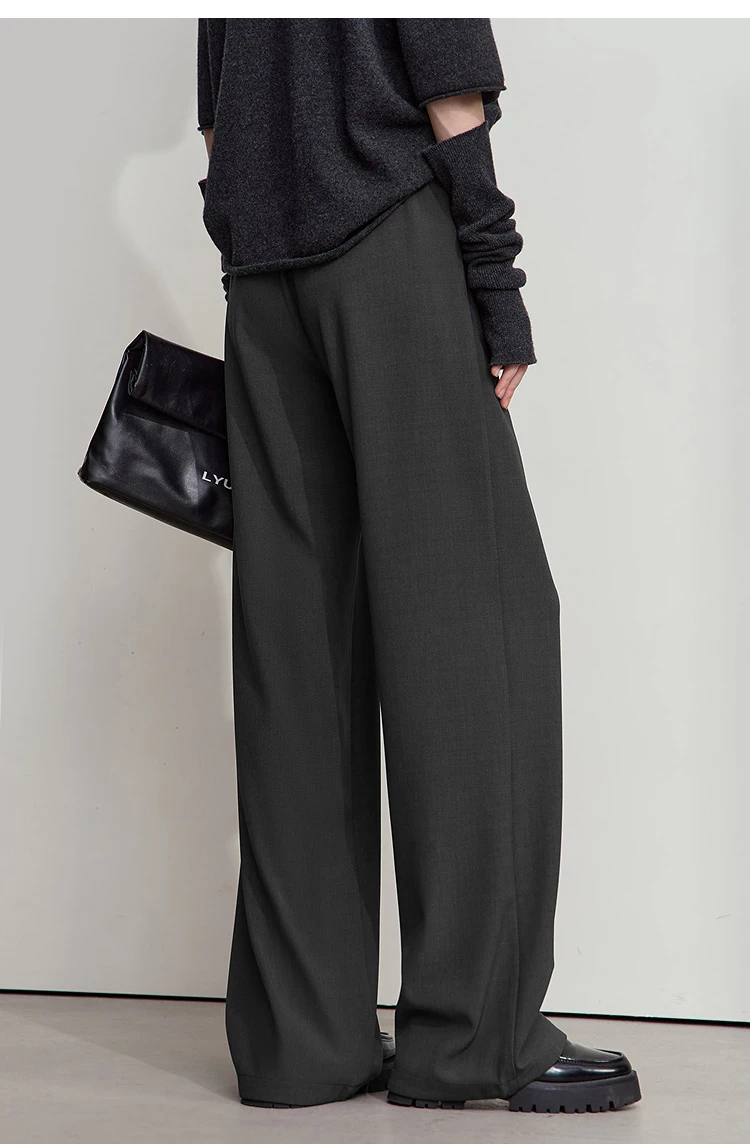 AMII 2026 Autumn Women Trousers Loose Casual Lace Up Elastic Wide Leg Pants Straight Solid Full Length Women's Clothing 12553006