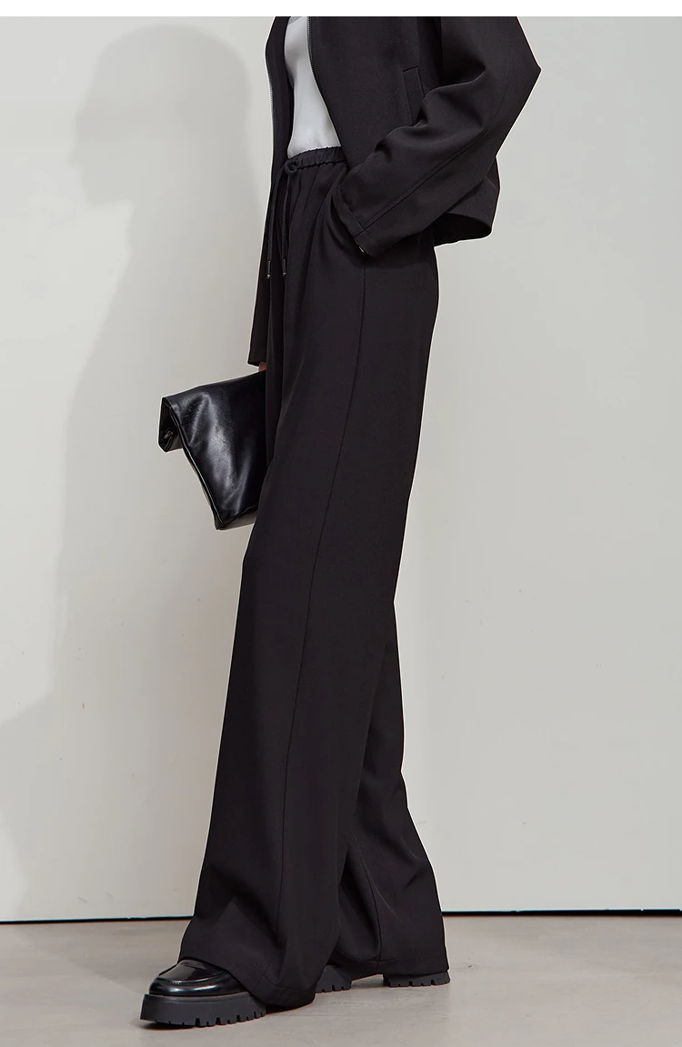 AMII 2026 Autumn Women Trousers Loose Casual Lace Up Elastic Wide Leg Pants Straight Solid Full Length Women's Clothing 12553006