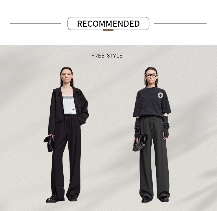 AMII 2026 Autumn Women Trousers Loose Casual Lace Up Elastic Wide Leg Pants Straight Solid Full Length Women's Clothing 12553006