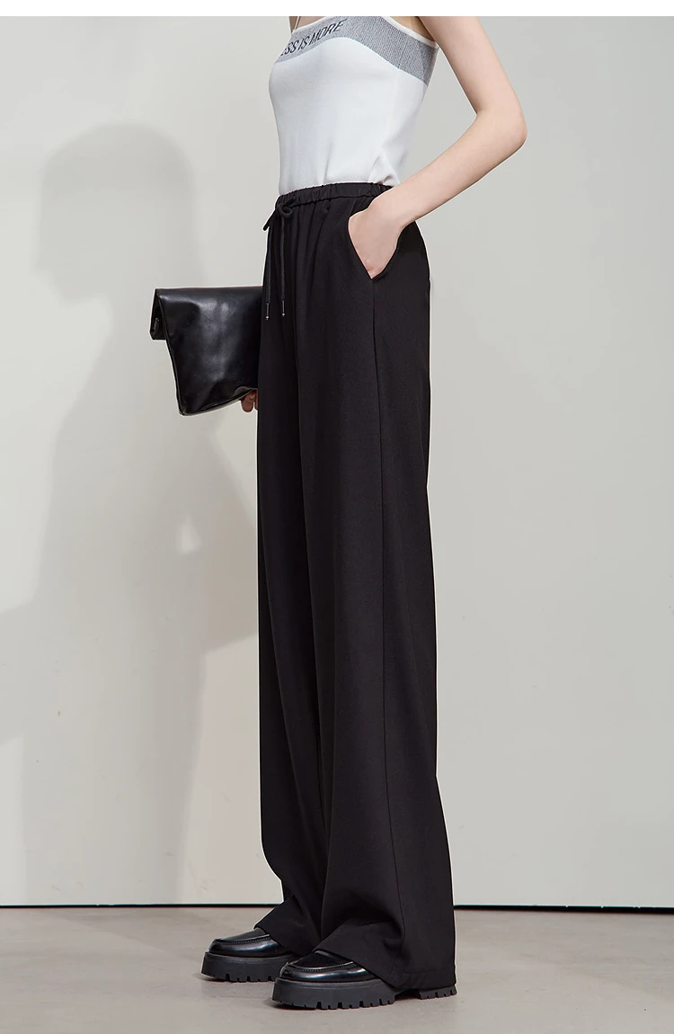 AMII 2026 Autumn Women Trousers Loose Casual Lace Up Elastic Wide Leg Pants Straight Solid Full Length Women's Clothing 12553006