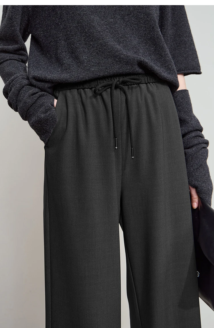 AMII 2026 Autumn Women Trousers Loose Casual Lace Up Elastic Wide Leg Pants Straight Solid Full Length Women's Clothing 12553006